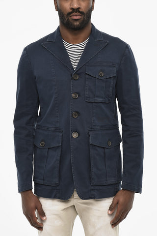 Cotton 4 Buttons Blazer With Logoed Buttons