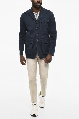 Cotton 4 Buttons Blazer With Logoed Buttons
