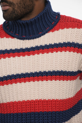 Maglia a Collo Alto Tricolore In Lana E Cashmere