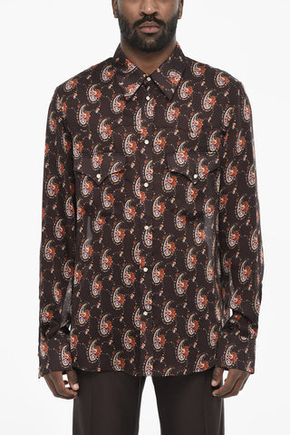 Camicia a Motivo Bandana e Floreale con Bottoni Gioiello