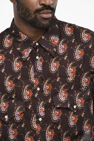 Bandana and Floral-Motif Shirt with Jewel Buttons