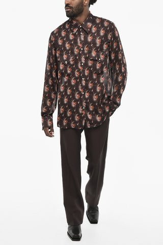 Bandana and Floral-Motif Shirt with Jewel Buttons