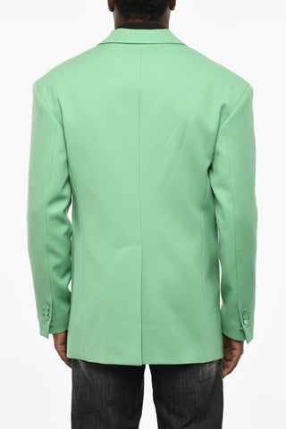 Virgin Wool One-Button Blazer with Flap Pockets