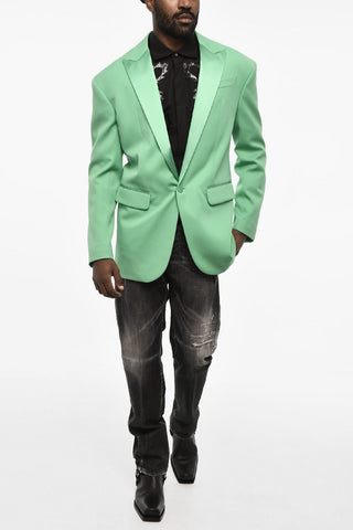 Virgin Wool One-Button Blazer with Flap Pockets