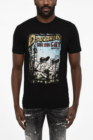 Baumwoll-T-Shirt mit Rundhalsausschnitt und Maxi-Frontprint