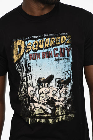 Baumwoll-T-Shirt mit Rundhalsausschnitt und Maxi-Frontprint