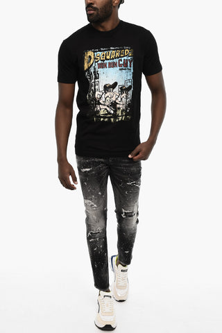 Baumwoll-T-Shirt mit Rundhalsausschnitt und Maxi-Frontprint