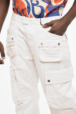 Regular Waist Cargo Pants with Logoed Buttons