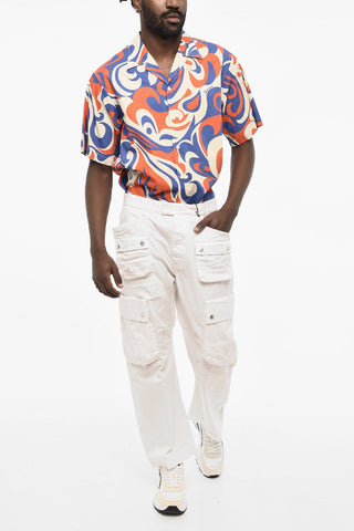 Regular Waist Cargo Pants with Logoed Buttons