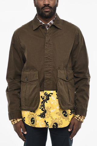 Cotton Blazer with Silk Details and Logo Buttons