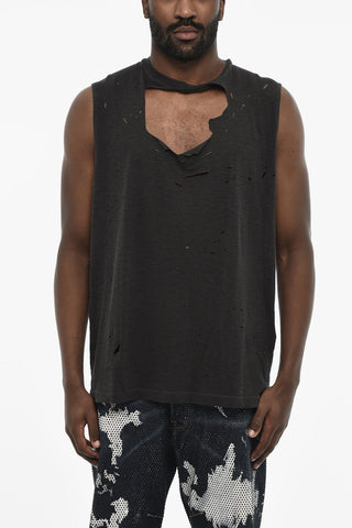 Vintage Effect Tank Top With Cut-Out Detail