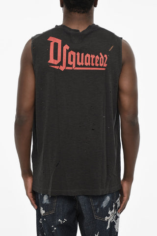 Vintage Effect Tank Top With Cut-Out Detail