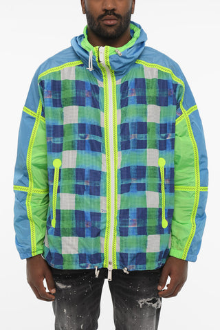 Acid Wash Effect Check Jacket with Hood