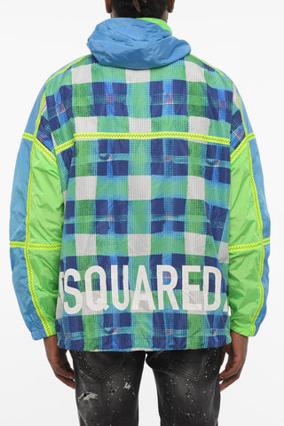 Acid Wash Effect Check Jacket with Hood