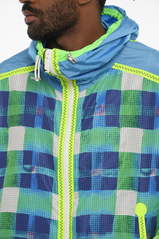 Acid Wash Effect Check Jacket with Hood
