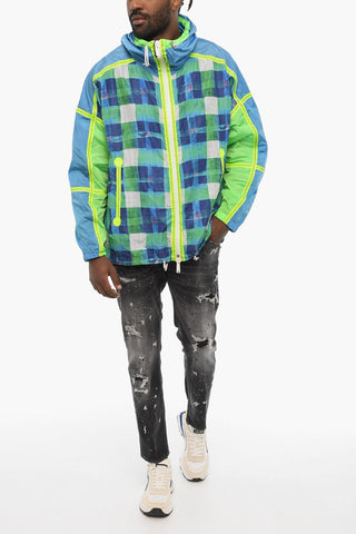 Acid Wash Effect Check Jacket with Hood