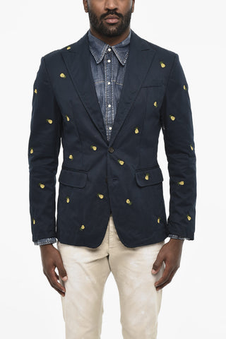 embroidered Cotton 2 Buttons Blazer with Flap Pockets