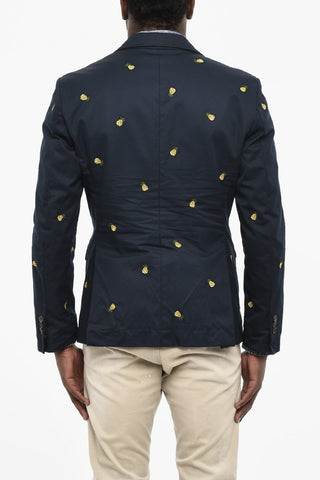 embroidered Cotton 2 Buttons Blazer with Flap Pockets