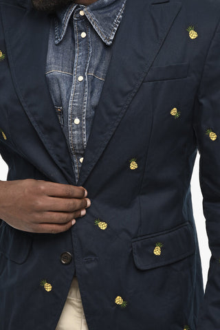 embroidered Cotton 2 Buttons Blazer with Flap Pockets