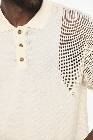 Openwork Short Sleeve Sweater with Polo Neck