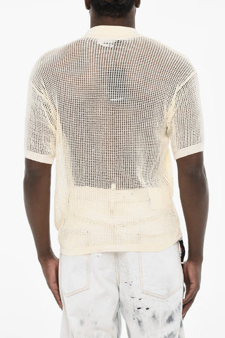 Openwork Short Sleeve Sweater with Polo Neck