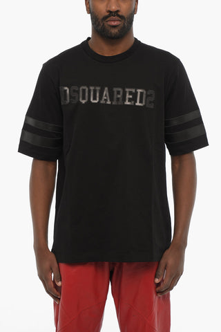T-shirt Girocollo in Cotone con Logo tono Su Tono in Rilievo