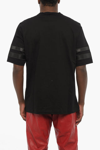 T-shirt Girocollo in Cotone con Logo tono Su Tono in Rilievo