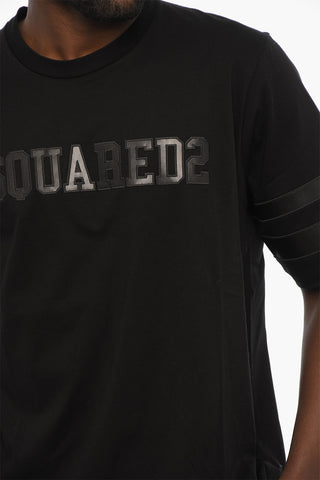 T-shirt Girocollo in Cotone con Logo tono Su Tono in Rilievo