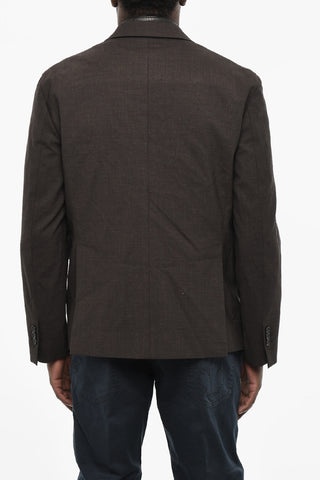 Blazer a 1 Bottone in Misto Lana Virgine con Dettaglio in Pelle Vegan
