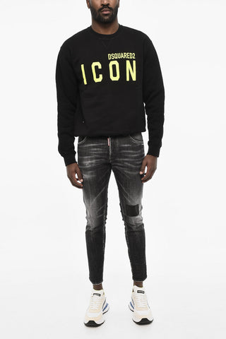 fLEECED cotton ICON Crew-neck Sweatshirt with Embossed Logo