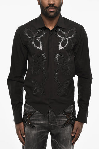 Camicia Casual In Popeline di Cotone con Ricamo 