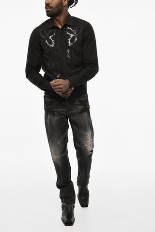 Camicia Casual In Popeline di Cotone con Ricamo 