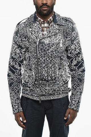 Printed Biker Denim Jacket