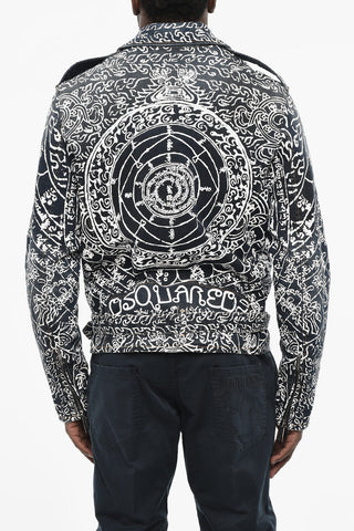 Printed Biker Denim Jacket