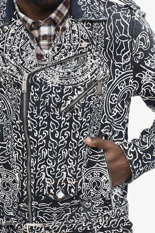 Printed Biker Denim Jacket