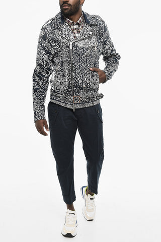 Printed Biker Denim Jacket