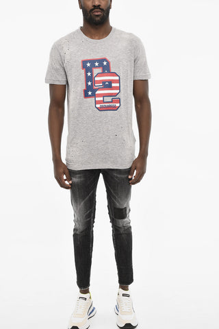 T-shirt Effetto Vintage Con Stampa Flag