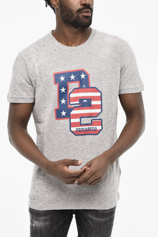 T-shirt Effetto Vintage Con Stampa Flag