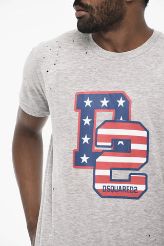 T-shirt Effetto Vintage Con Stampa Flag