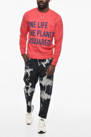 Cotton Crew-neck Sweatshirt with Frontal Maxi Print