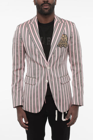 Blazer a 2 Bottoni a Righe con Tasche ad Aletta