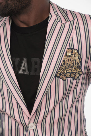 Blazer a 2 Bottoni a Righe con Tasche ad Aletta
