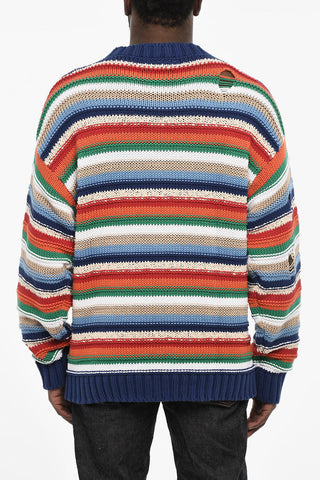 Multicolor Crew-neck Sweater with Distressed Details
