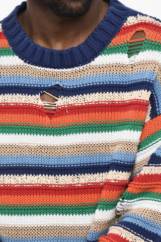 Multicolor Crew-neck Sweater with Distressed Details