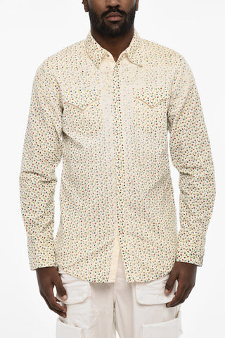 Floral-Motif Courduroy Shirt