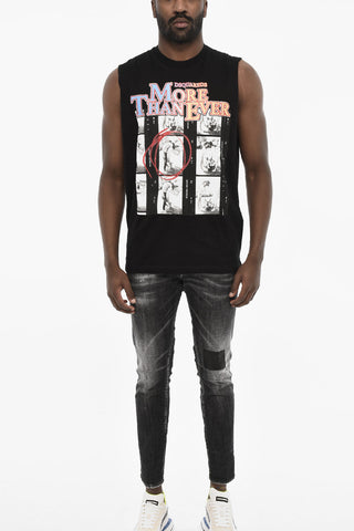 T-shirt Girocollo in Cotone con Maxi Stampa Frontale
