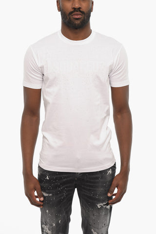 Rhinestone Cotton Crew-neck T-shirt