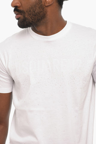 Rhinestone Cotton Crew-neck T-shirt