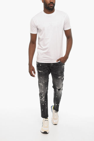 Rhinestone Cotton Crew-neck T-shirt