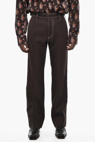 Pantaloni Bicolore in Twill di Cotone